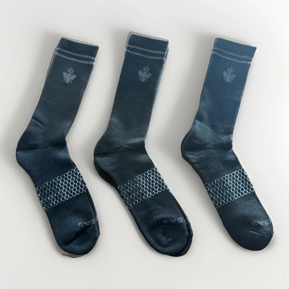 LOT OF 3 Bombas Men's Crew Socks XL Black/Gray Striped Sporty Casual Gym NWOT
